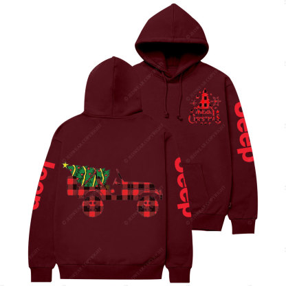 Merry Christmas Plaid Jp with Xmas Tree Casual Hoodie