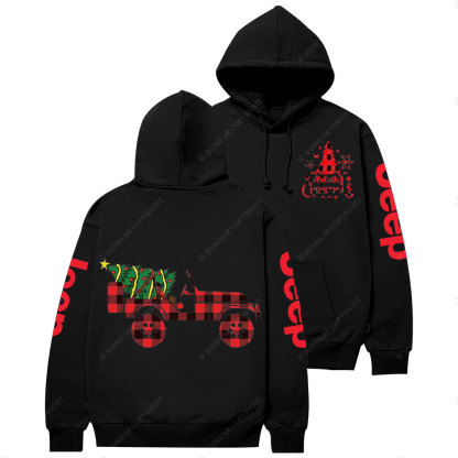 Merry Christmas Plaid Jp with Xmas Tree Casual Hoodie