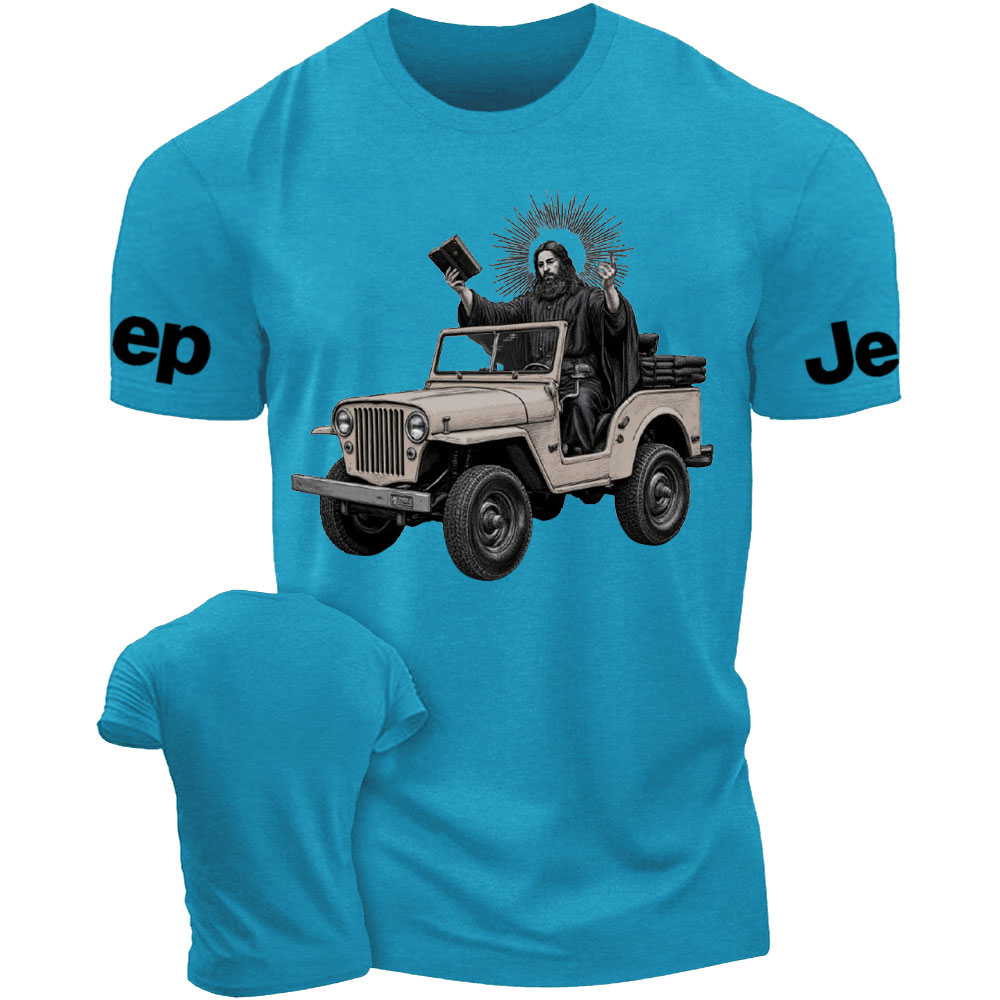 Jesus Driving a Jp Holding a Bible T-Shirt