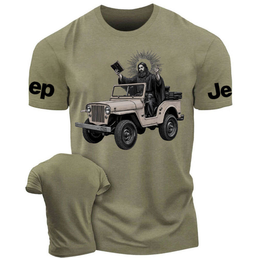 Jesus Driving a Jp Holding a Bible T-Shirt