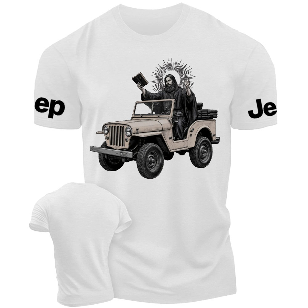 Jesus Driving a Jp Holding a Bible T-Shirt