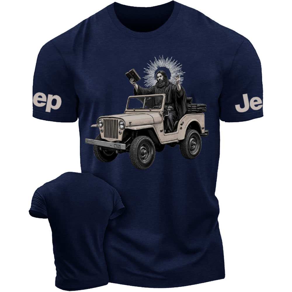 Jesus Driving a Jp Holding a Bible T-Shirt