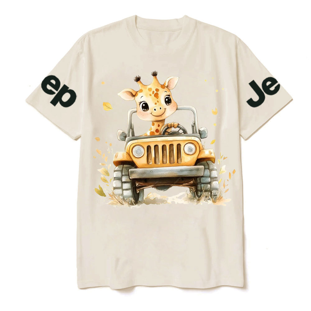 Giraffe Drives a Bright Yellow Jp T-Shirt