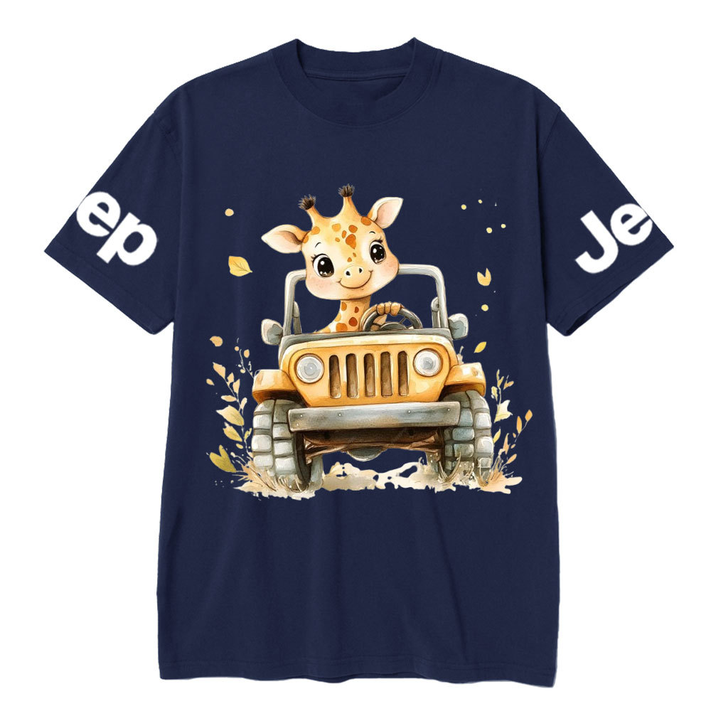 Giraffe Drives a Bright Yellow Jp T-Shirt