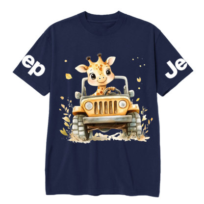 Giraffe Drives a Bright Yellow Jp T-Shirt