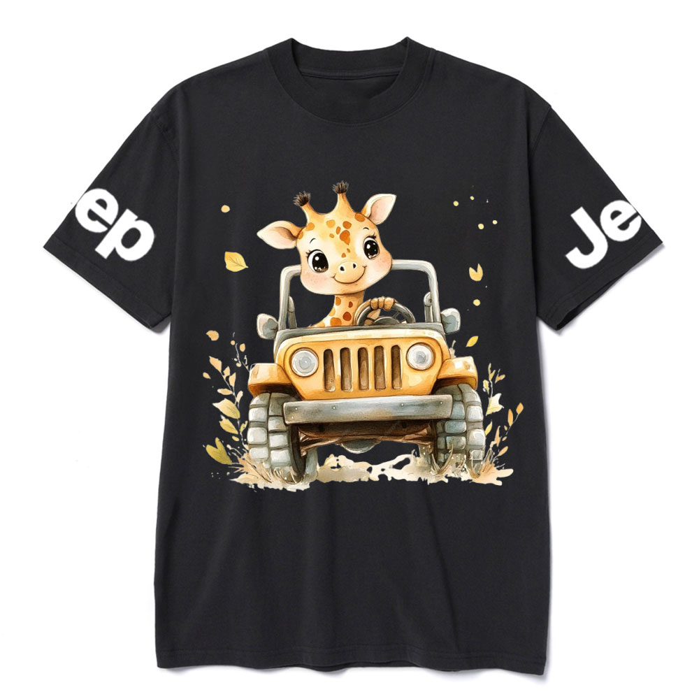 Giraffe Drives a Bright Yellow Jp T-Shirt