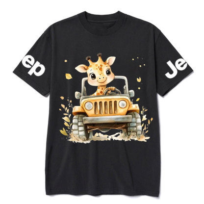Giraffe Drives a Bright Yellow Jp T-Shirt
