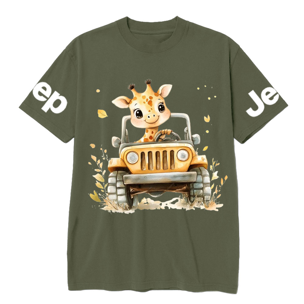 Giraffe Drives a Bright Yellow Jp T-Shirt
