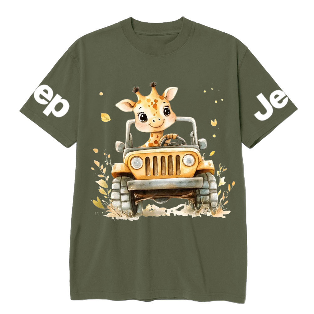 Giraffe Drives a Bright Yellow Jp T-Shirt