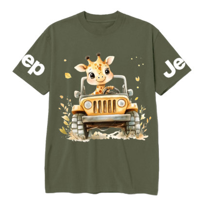 Giraffe Drives a Bright Yellow Jp T-Shirt