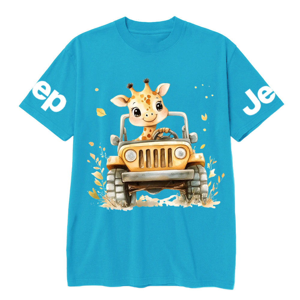 Giraffe Drives a Bright Yellow Jp T-Shirt