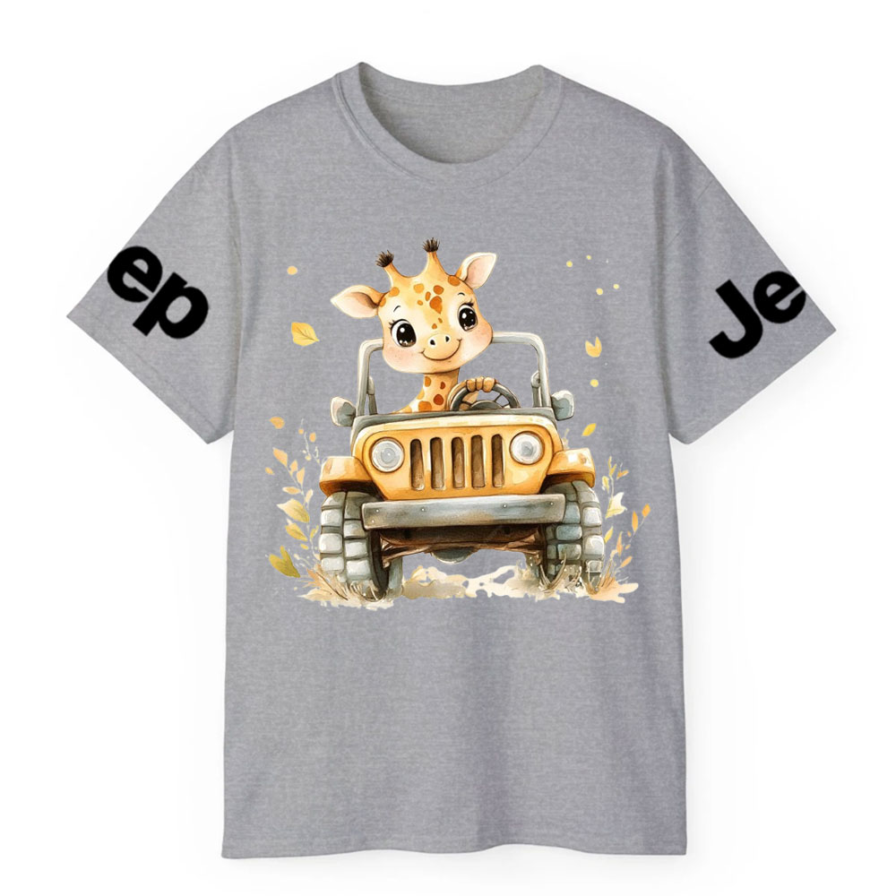 Giraffe Drives a Bright Yellow Jp T-Shirt