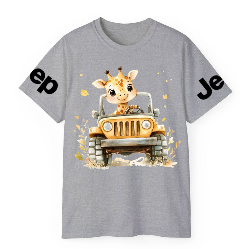 Giraffe Drives a Bright Yellow Jp T-Shirt