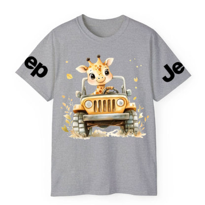 Giraffe Drives a Bright Yellow Jp T-Shirt