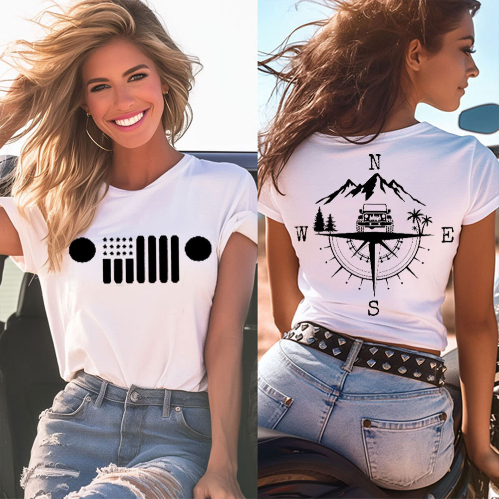 Mountains, Palm Tree, Compass and Jp Flag Grille Women T-Shirt