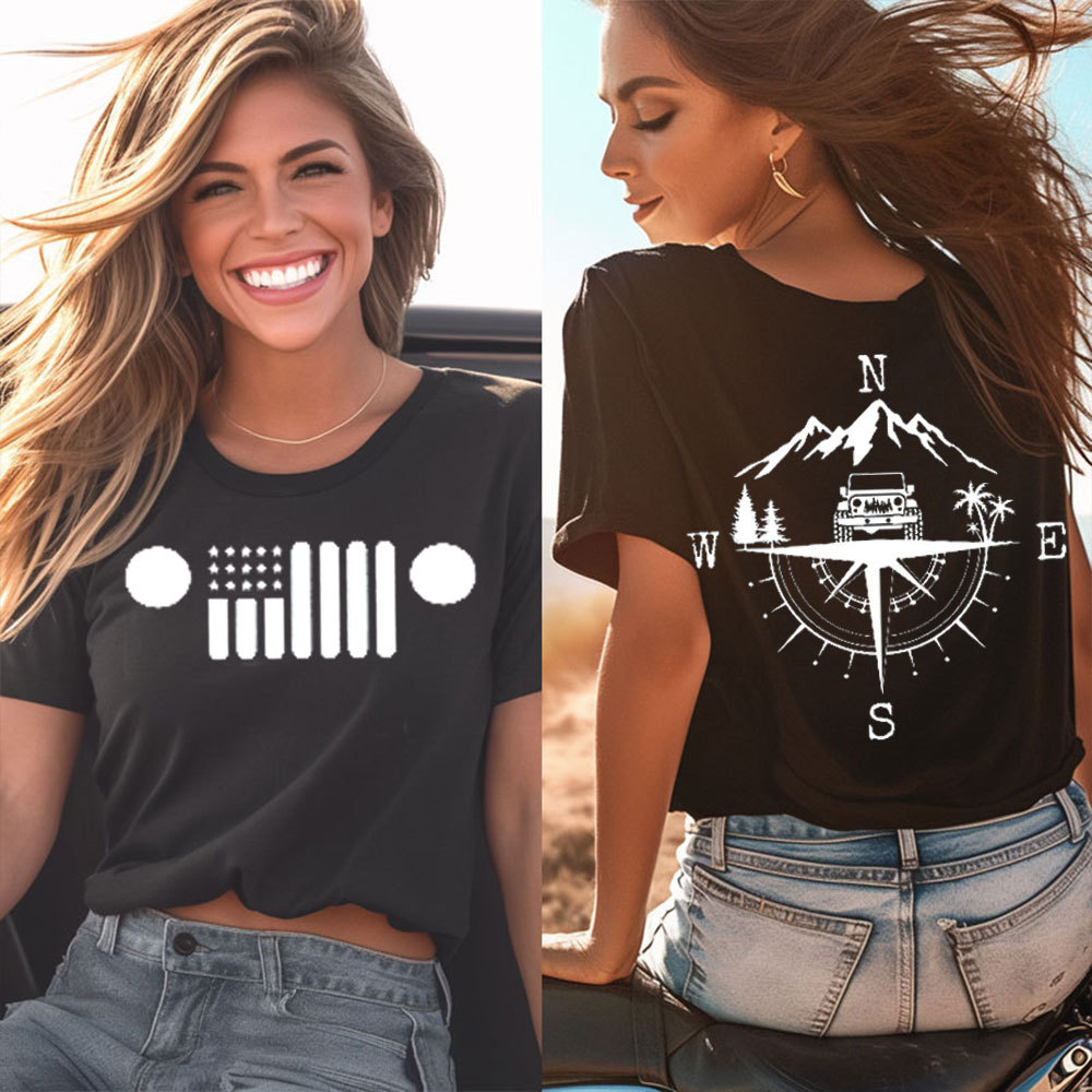 Mountains, Palm Tree, Compass and Jp Flag Grille Women T-Shirt