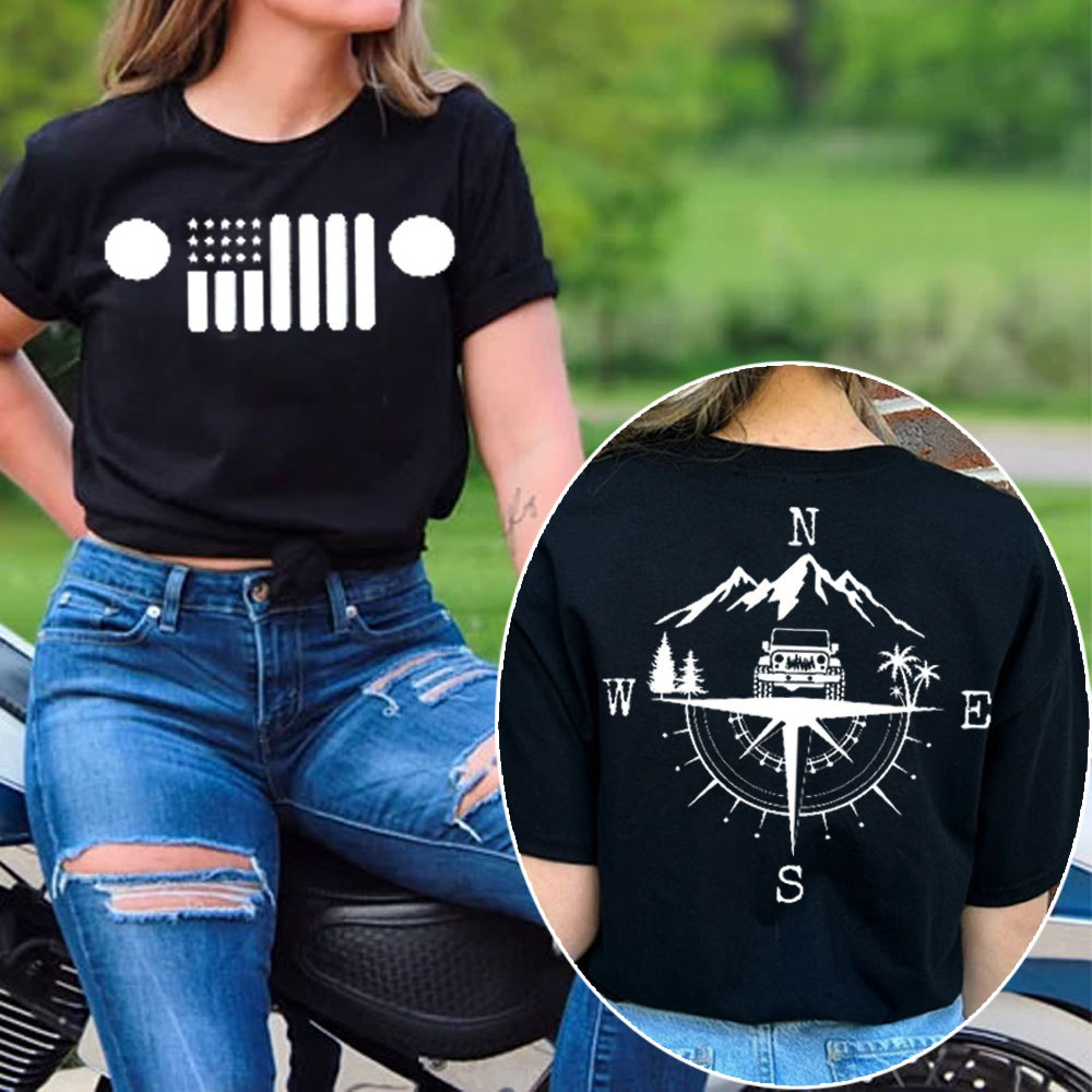 Mountains, Palm Tree, Compass and Jp Flag Grille Women T-Shirt