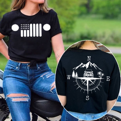 Mountains, Palm Tree, Compass and Jp Flag Grille Women T-Shirt