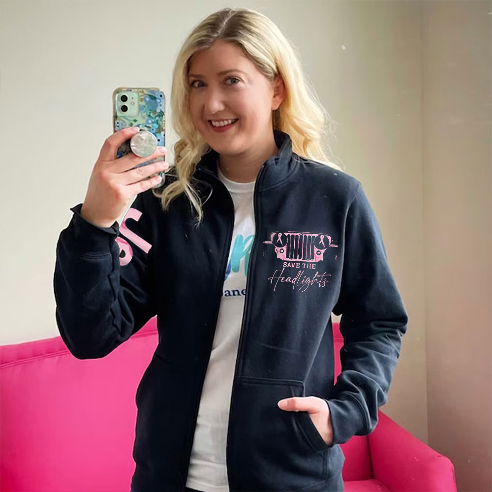 The Jp Headlights Ribbon Breast Cancer Awareness Full-Zip Jacket Sweatshirt