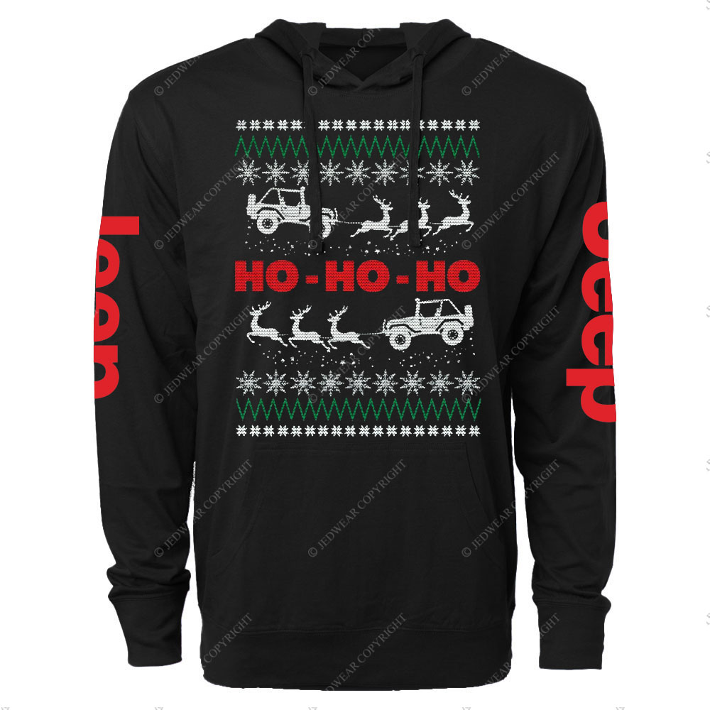 Ugly Christmas Jp Reindeers Ho Ho Ho Oversized Lightweight Hoodie