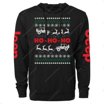 Ugly Christmas Jp Reindeers Ho Ho Ho Oversized Lightweight Hoodie