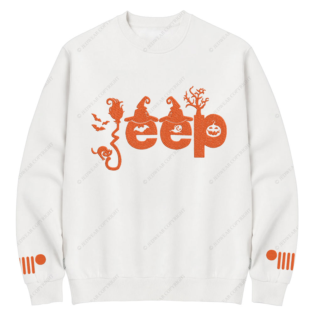 Halloween Elements Orange Jp Embroidery  Design Crew Neck Sweatshirt