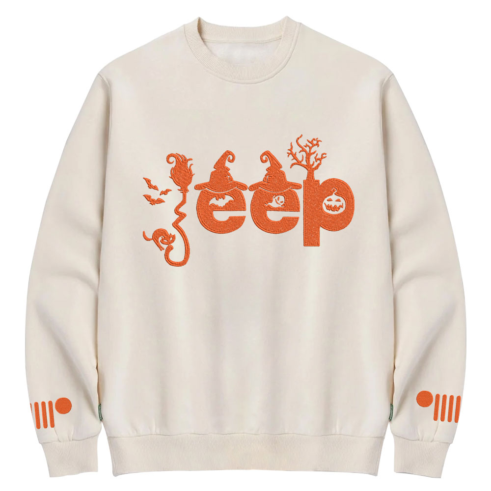 Halloween Elements Orange Jp Embroidery  Design Crew Neck Sweatshirt