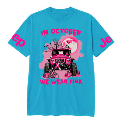 In October We Wear Pink Halloween Night Cancer Awareness T-Shirt