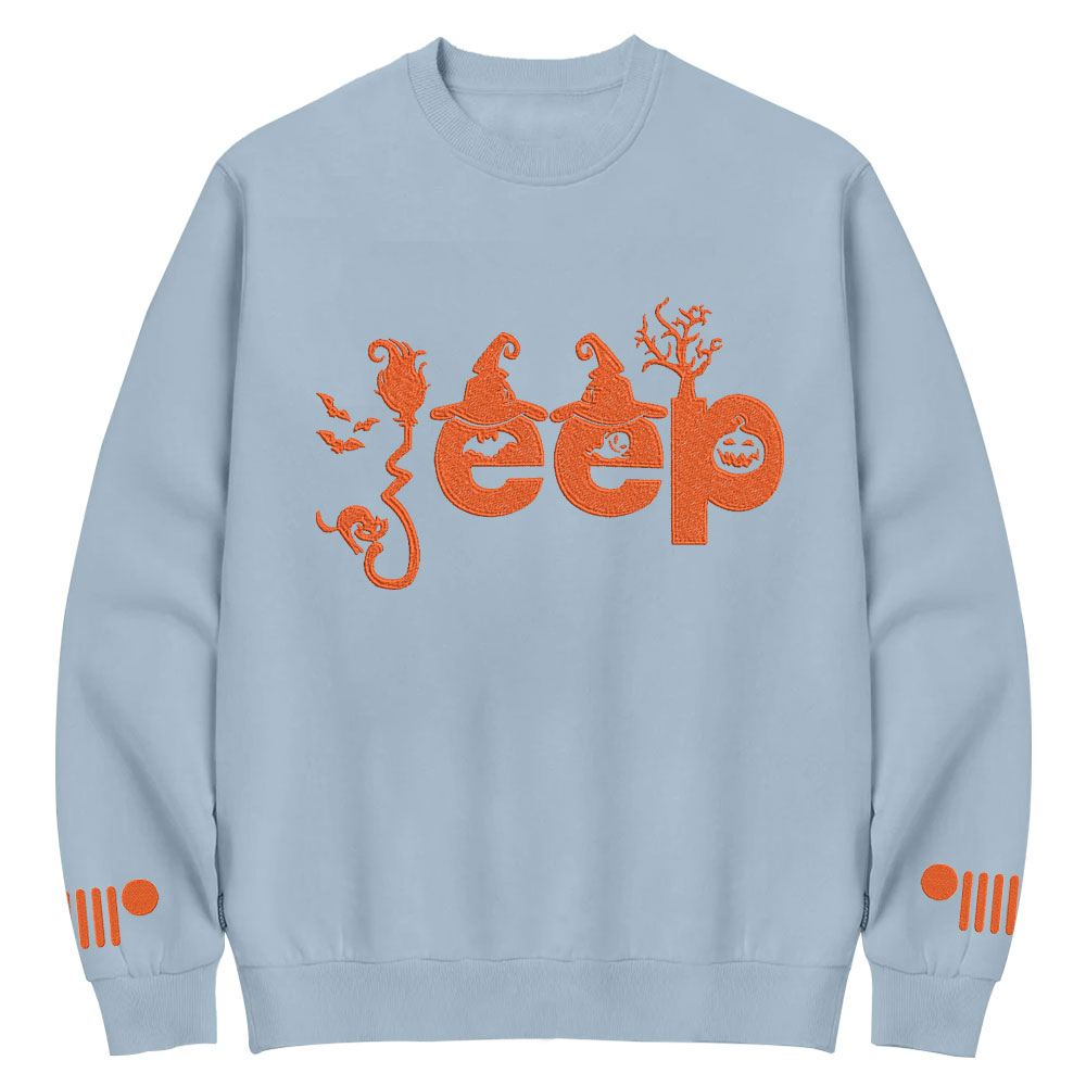 Halloween Elements Orange Jp Embroidery  Design Crew Neck Sweatshirt