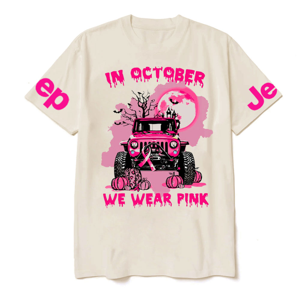 In October We Wear Pink Halloween Night Cancer Awareness T-Shirt
