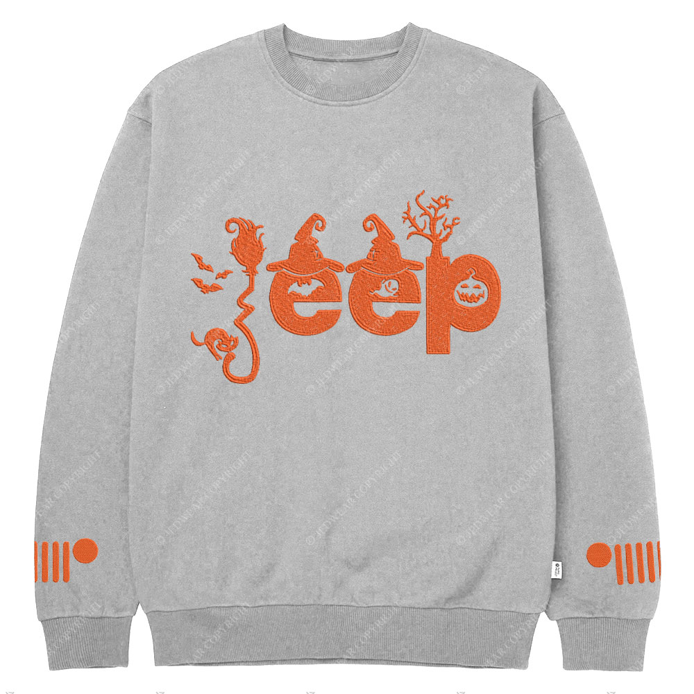 Halloween Elements Orange Jp Embroidery  Design Crew Neck Sweatshirt