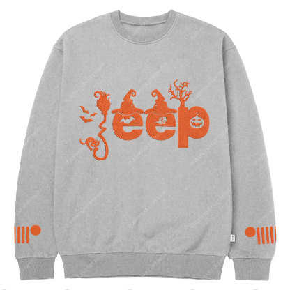 Halloween Elements Orange Jp Embroidery  Design Crew Neck Sweatshirt