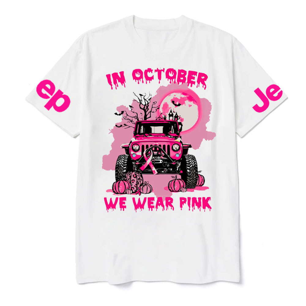 In October We Wear Pink Halloween Night Cancer Awareness T-Shirt
