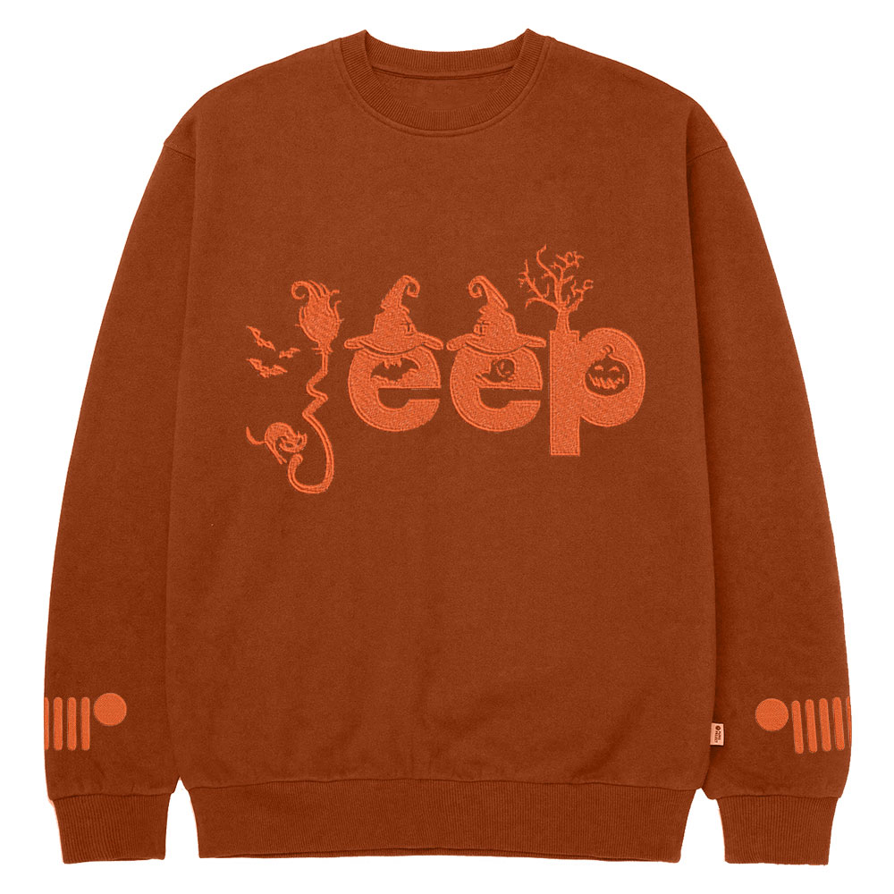 Halloween Elements Orange Jp Embroidery  Design Crew Neck Sweatshirt
