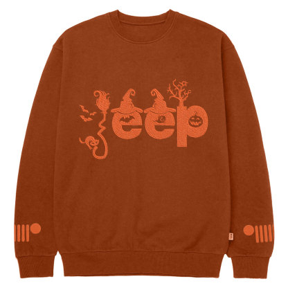 Halloween Elements Orange Jp Embroidery  Design Crew Neck Sweatshirt