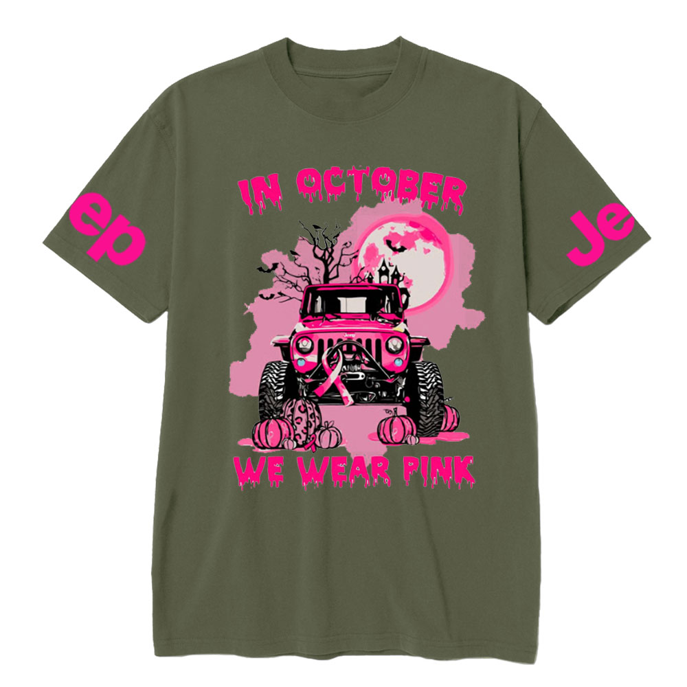 In October We Wear Pink Halloween Night Cancer Awareness T-Shirt