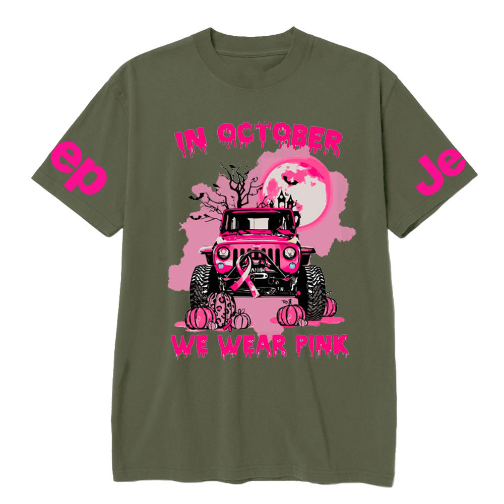 In October We Wear Pink Halloween Night Cancer Awareness T-Shirt