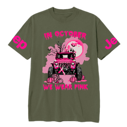 In October We Wear Pink Halloween Night Cancer Awareness T-Shirt