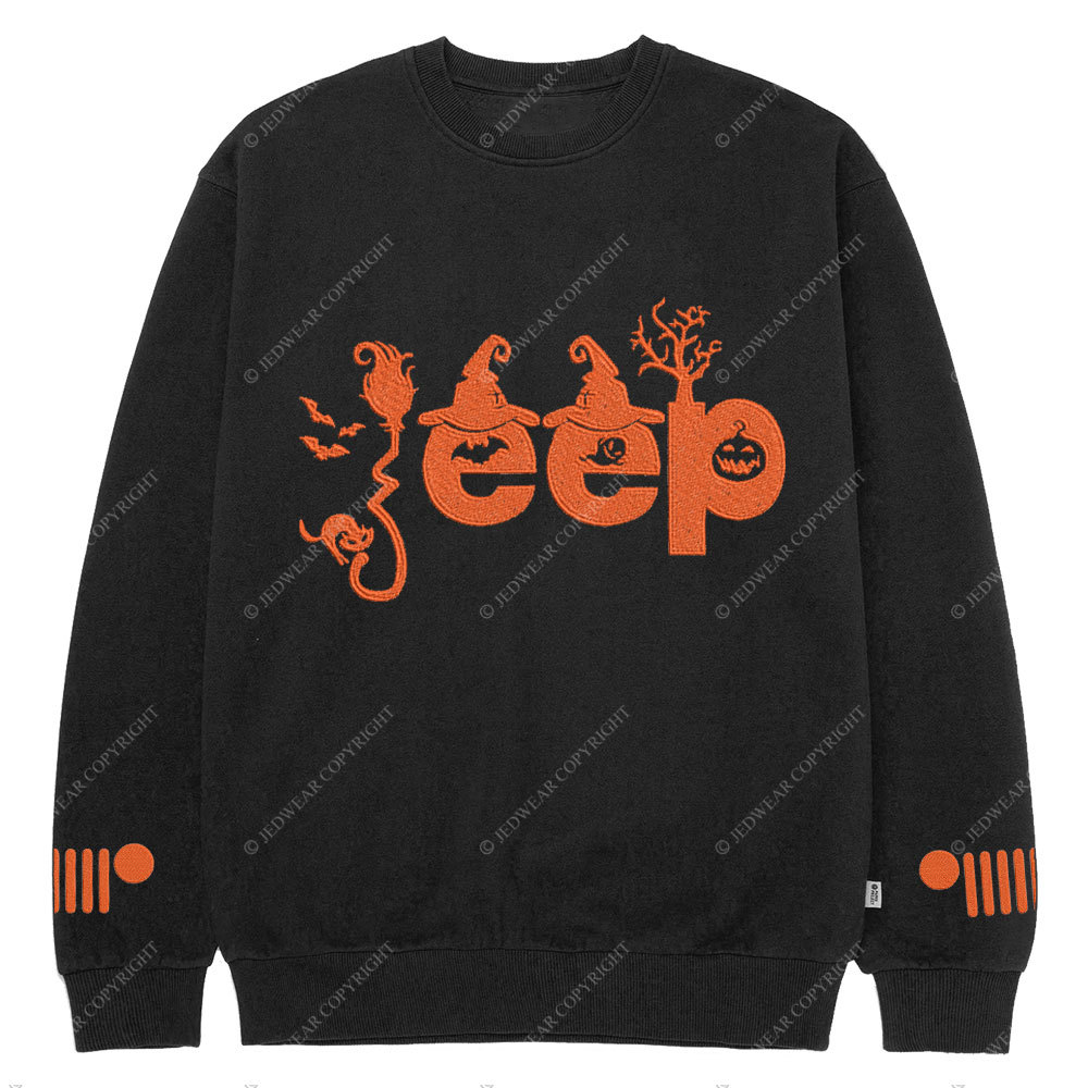 Halloween Elements Orange Jp Embroidery  Design Crew Neck Sweatshirt