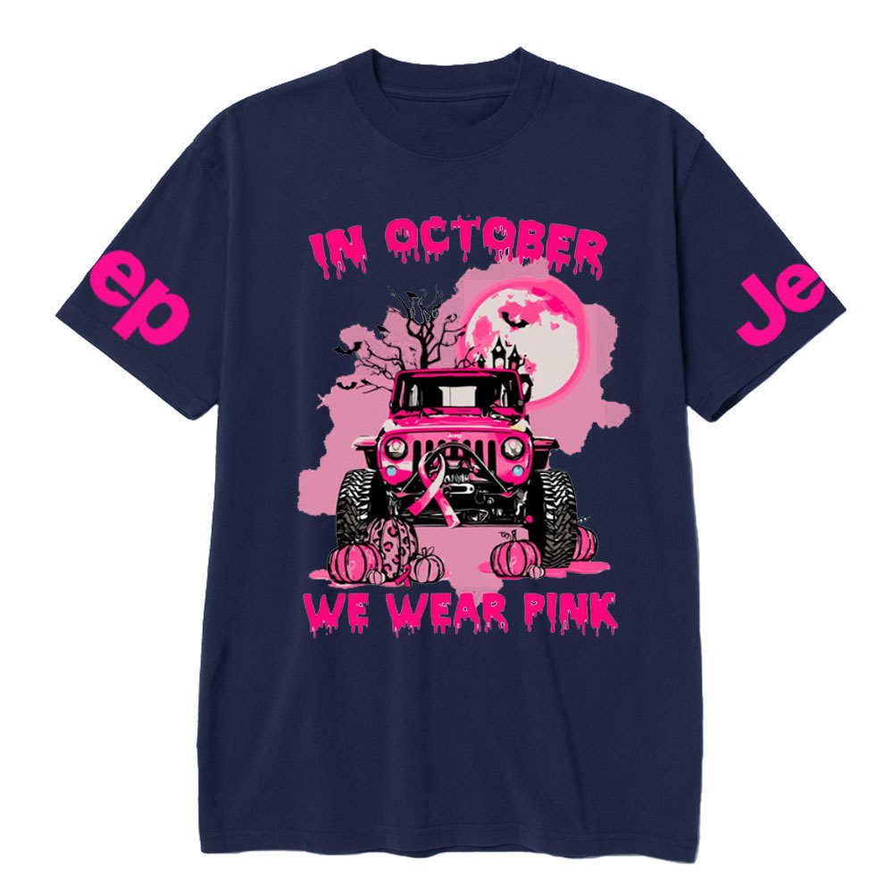 In October We Wear Pink Halloween Night Cancer Awareness T-Shirt