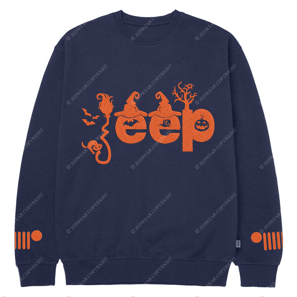 Halloween Elements Orange Jp Embroidery  Design Crew Neck Sweatshirt