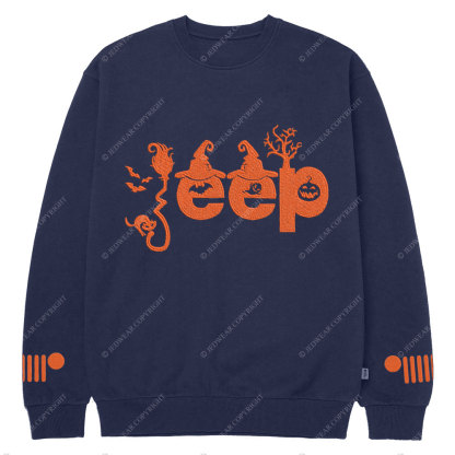 Halloween Elements Orange Jp Embroidery  Design Crew Neck Sweatshirt