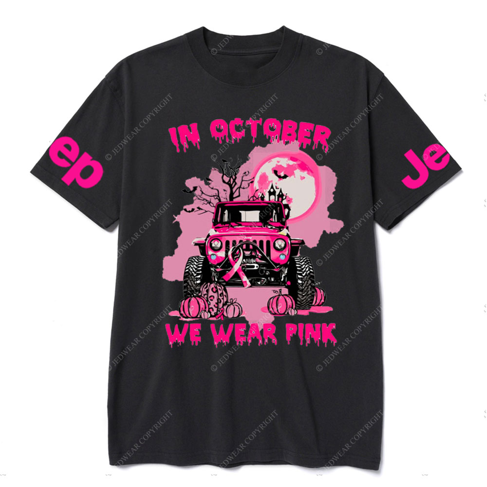 In October We Wear Pink Halloween Night Cancer Awareness T-Shirt