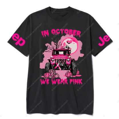 In October We Wear Pink Halloween Night Cancer Awareness T-Shirt