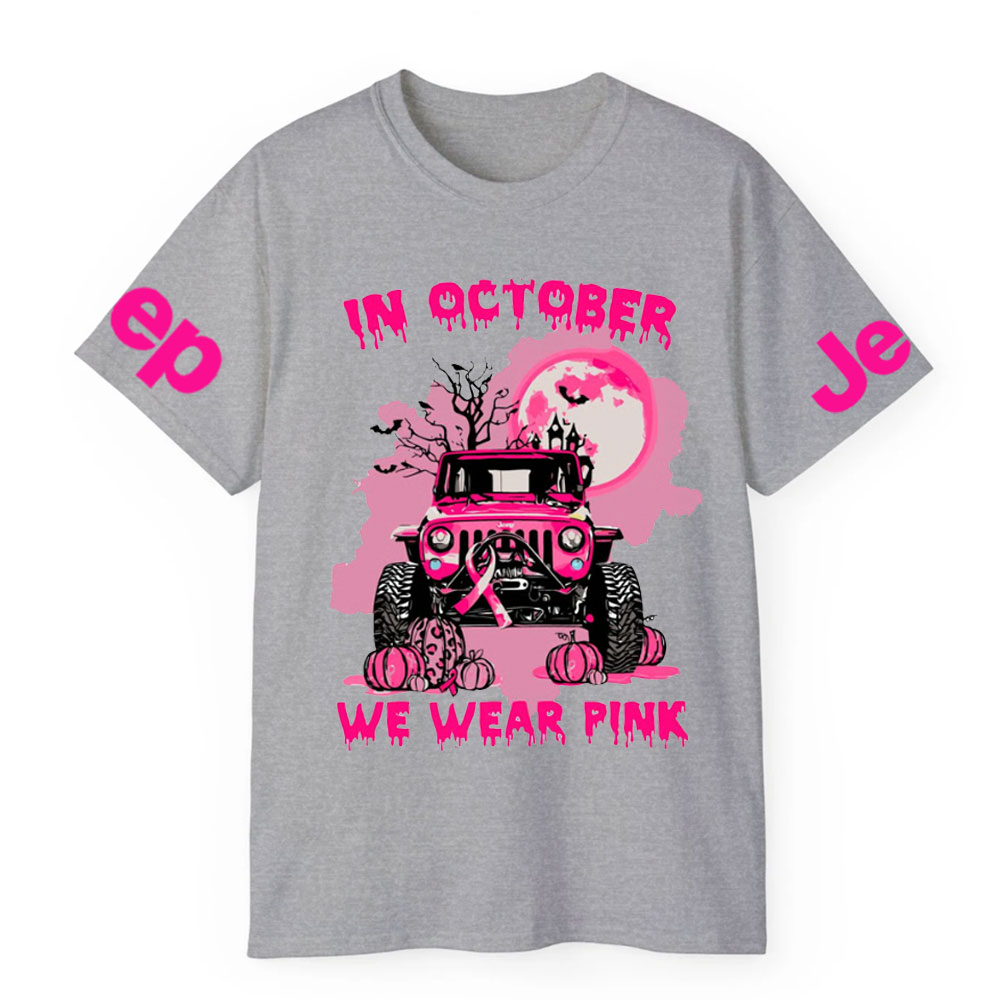 In October We Wear Pink Halloween Night Cancer Awareness T-Shirt