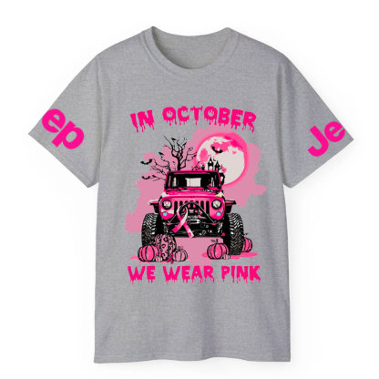 In October We Wear Pink Halloween Night Cancer Awareness T-Shirt