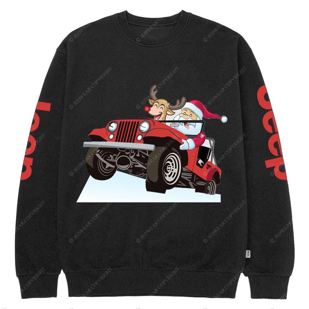 Santa and Reindeer Happy Holiday Jp Crew Neck Sweatshirt