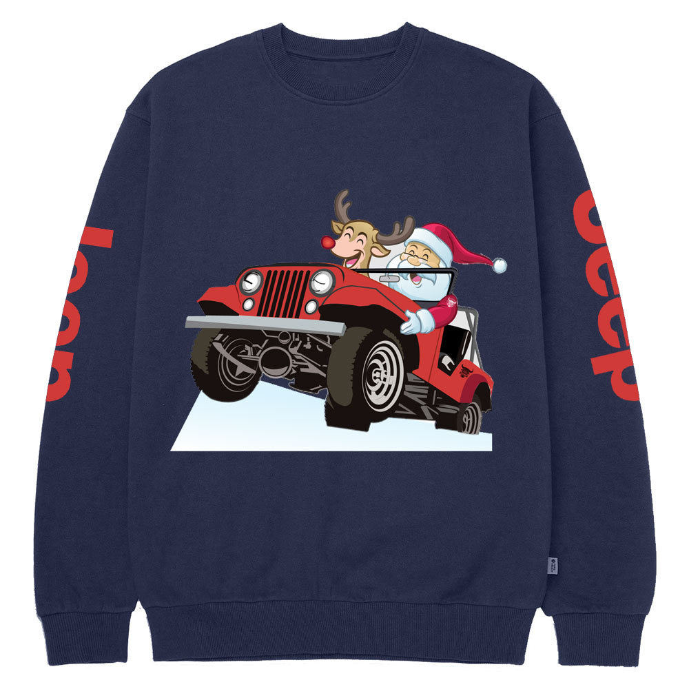Santa and Reindeer Happy Holiday Jp Crew Neck Sweatshirt