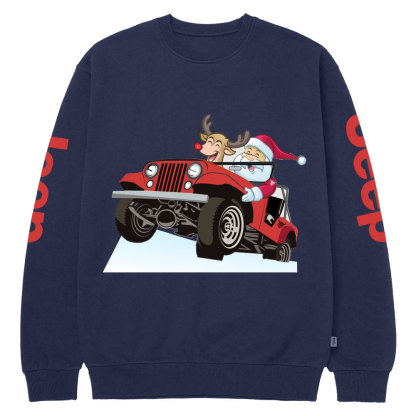 Santa and Reindeer Happy Holiday Jp Crew Neck Sweatshirt