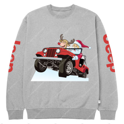 Santa and Reindeer Happy Holiday Jp Crew Neck Sweatshirt